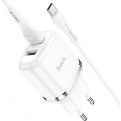 Hoco N4 universāls tīkla lādētājs 2 x USB / 5V / 2.4A + USB-C vads 1M balts