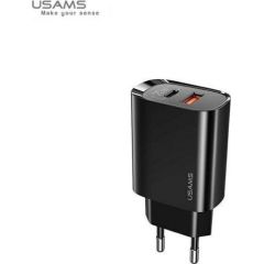 Usams US-CC121 сетевой адаптер-зарядка 20W с 2 портами qiuck charging USB-C (Type-C) PD3.0 и quick charge USB для iPhone 11 / iPhone 12 Черный