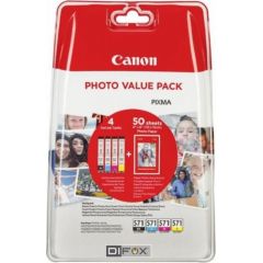 Canon CLI-571 Photo Value Pack C/M/Y/BK PP-201 10x15 cm 50 Sh. Tintes printeru izejmateriāli