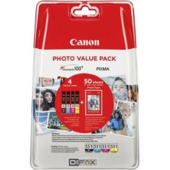 Canon CLI-551 Photo Value Pack C/M/Y/BK PP-201 10x15 cm 50 Sh. Tintes printeru izejmateriāli