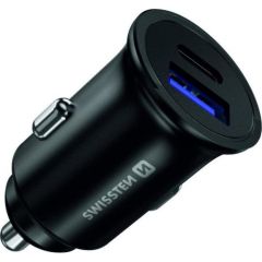 Swissten Mеталл Автомобильное зарядное устройство c USB-C + Quick Charge 3.0 / 36W / черный