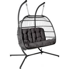 Подвесное кресло YOYO 2-местный c подушками, 152x107xH198см, ножка: чёрная стальная труба, сиденье: плетение из пластика