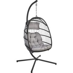 Подвесное кресло YOYO с белыми подушками, 100x95/110xH196см, ножка: чёрная стальная труба, сиденье: плетение из пластика