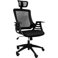 Рабочий стул MERANO с подголовником, 64,5x49xH96-103см, сиденье и спинка: сетка из ткани, цвет: чёрный