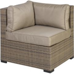 Moduļa dīvāns SEVILLA ar spilveniem, stūris, 76,5x76,5xH74,5cm, alumīnija rāmis ar plastikāta pinumu, krāsa: cappuccino