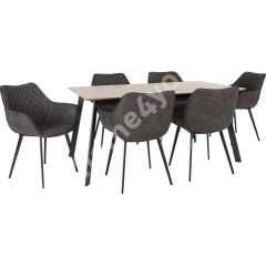 Ēdamistabas komplekts HELENA 1 ar 6 krēsliem (37049) galda virsma: MDF ar ozola finierējumu, metāla kājas
