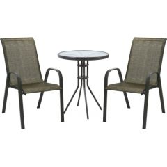 Садовая мебель DUBLIN стол и 2 стула (11874) D60xH70см, столешница: 5мм стекло, стальная рама, тёмно- коричневый
