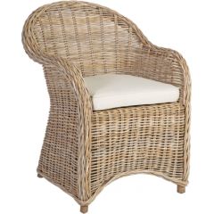 Кресло KATALINA с подушкой 63x66xH85см, рама из ротанга с натуральным плетением из ротанг, цвет: серый