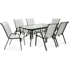 Садовая мебель DUBLIN, стол и 6 стульев, 150x90x72cм, столешница: прозрачное закалённое стекло, цвет: серебряно-серый