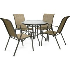 Садовая мебель DUBLIN, стол и 4 стула, D90xH71cм, столешница: волнистое стекло, рама: сталь, цвет: тёмно-коричневый