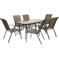 Садовая мебель DUBLIN, стол и 6 стульев, 150x90x72cм, столешница: 5мм прозрачное закалённое стек, цвет: тёмно-коричневый