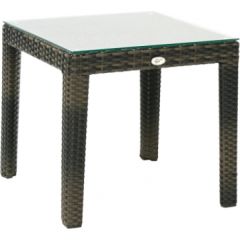 Papildu galds WICKER 50x50xH45cm, galda virsma: caurspīdīgs stikls, rāmis:alumīnijs ar plastikāta pinumu,krāsa:tumši brū