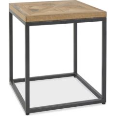 Приставной стол INDUS 45x45xH50см, столешница из дубового шпона мозаикой, металлический каркас серого цвета