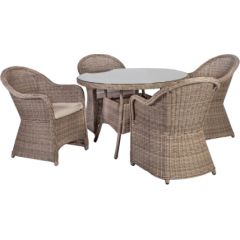Садовая мебель TOSCANA стол и 4 стула (10522) D65xH73см, алюминиевая рама с пластиковым плетением, цвет: серо-бежевый