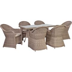 Садовая мебель TOSCANA стол и 6 стула (10522) 140x80xH73см, алюминиевая рама с пластиковым плетением, цвет: серо-бежевый