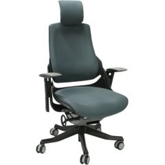 Darba krēsls WAU - ar galvas balstu 65x49xH112-129cm, sēdeklis: audums, krāsa: pelēka, korpuss: melns