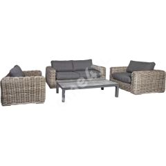 Садовая мебель CALISTA с подушками, стол, диван и 2 стула, алюминиевая рама с пластиковым плетением, цвет: серый