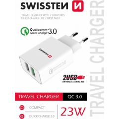 Swissten Premium Зарядное устройство 2x USB / QC3.0 23W белый