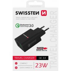 Swissten Premium Tīkla Lādētājs 2x USB / QC3.0 23W Melns