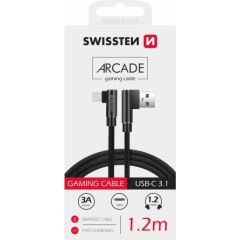 Swissten Pītais L Tipa Universāls Quick Charge 3.1 USB uz USB-C Datu un Uzlādes Kabelis 1.2m Melns