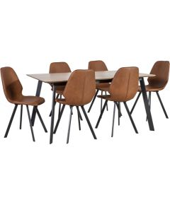 Ēdamistabas komplekts HELENA ar 6 krēsliem (20078) galda virsma: ozola finieris MDF, apdare: lakots, kājas: melns metāls