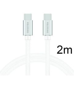 Swissten Textile Universāls Quick Charge 3.0 USB-C uz USB-C Datu un Uzlādes Kabelis 2 m Sudraba