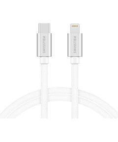 Swissten Textile Universāls Quick Charge 3.1 USB-C uz Lightning Datu un Uzlādes Kabelis 2m Sudraba