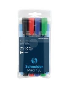 Noturīgais marķieris SCHNEIDER MAXX 130 konisks, 1-3 mm, 4 krāsu komplekts