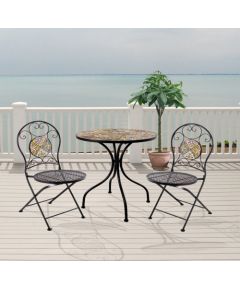 Садовый стол MOROCCO D60xH71см, мозаичный стол с цветными мотивами, черная металлическая рама