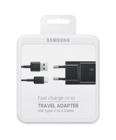 Samsung EP-TA20EBECGWW / Quick Charge 3.0 / 15W Oriģināls Tīkla Lādētājs + Type-C USB Vads Melns