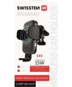 Swissten W2-AV5 Air Vent Turētājs Gaisa Restei Ar 15W  Wireless Uzlādi + Micro USB Vads 1.2m Melns