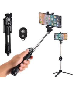 RoGer Selfie Stick + Tripod Statnis ar Bluetooth Tālvadības pulti Melns