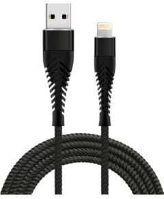 Fusion Fishbone USB-A uz Lightning kabelis 30W / 3A / 1,5m melns
