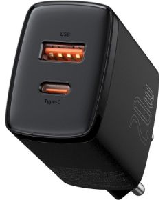 Baseus CCXJ B01 Compact Quick Charger USB, USB-C, 20W melns lādētājs