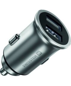 Swissten Metal Premium Auto Lādētājs 2 x USB / 4.8A Sudraba