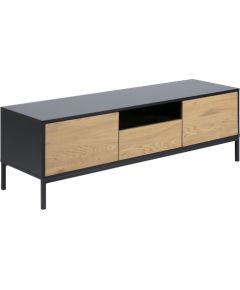 TV galds SEAFORD, 140x40xH45cm, rāmis MDF, lakots, matēts melns, 2 durvis, savvaļas ozolkoka papīrs, 1 atvilktne, metāla