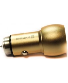 Evelatus Universal Car Charger ECC01 GOLD 2USB port 3.1A with stainless steel escape tool Gold