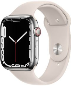 Apple Watch 7 GPS + Cellular 45mm Stainless Steel Sport Band, silver/starlight (MKJV3EL/A)