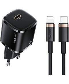 Usams T36 Wall Charger 20W 1x USB-C Plug PD charge + USB-C to Lightning 1m Cable for iPhone 11 12 13 Black