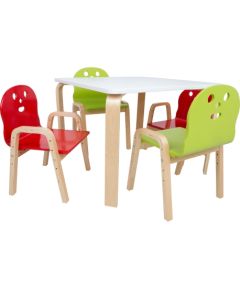 Kids set HAPPY table and 4 chairs, white/red/green