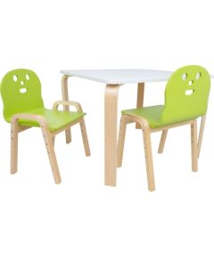Kids set HAPPY table and 2 chairs, white/green