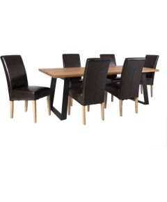 Набор столовой мебели ROTTERDAM с 6 стульями (19981), шпон антикварного дуба, ножки из черного металла