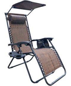 Saska Garden Saliekams sauļošanās krēsls ar saulessargu un brūnu galvas balstu