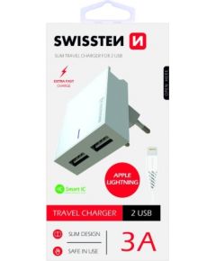 Swissten Premium Зарядное устройство USB 3А / 15W С проводом Lightning (MD818) 120 см Белое