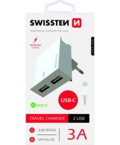 Swissten Premium Зарядное устройство USB 3А / 15W С проводом USB-C 120 см Белое