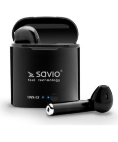 Savio TWS-02 Wireless Bluetooth Earphones, Black