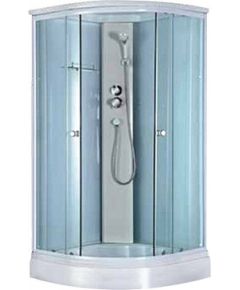 Slēgtā dušas kabīne GOTLAND  ELSA 90x90x215cm, seklais paliktnis (15cm), priekšējie stikli caurspīdigie, aizmugure balta