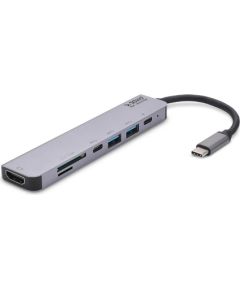 SAVIO AK-47 MULTIFUNCTIONAL USB Type C 7IN1 HUB HDMI, SD & TF CARD, USB 3.0, USB 3.0 Type C  Grey