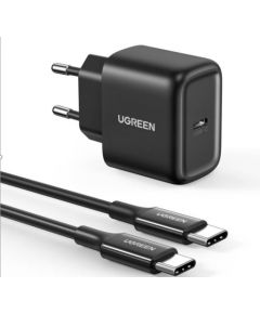 Wall charger UGREEN CD250, 25W, USB-C (black) + USB-C to USB-C cable, 2m (black)