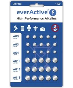 Mini alkaline battery Set everActive 10 x G3 / LR41, 5 x G4 / LR626, 5 x G10 / LR1130, 10 x G13 / LR1154